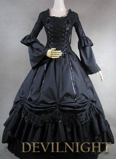 Romantic Black Long Trumpet Sleeves Gothic Victorian Ball Gowns