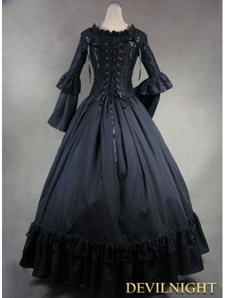 Romantic Black Long Trumpet Sleeves Gothic Victorian Ball Gowns ...