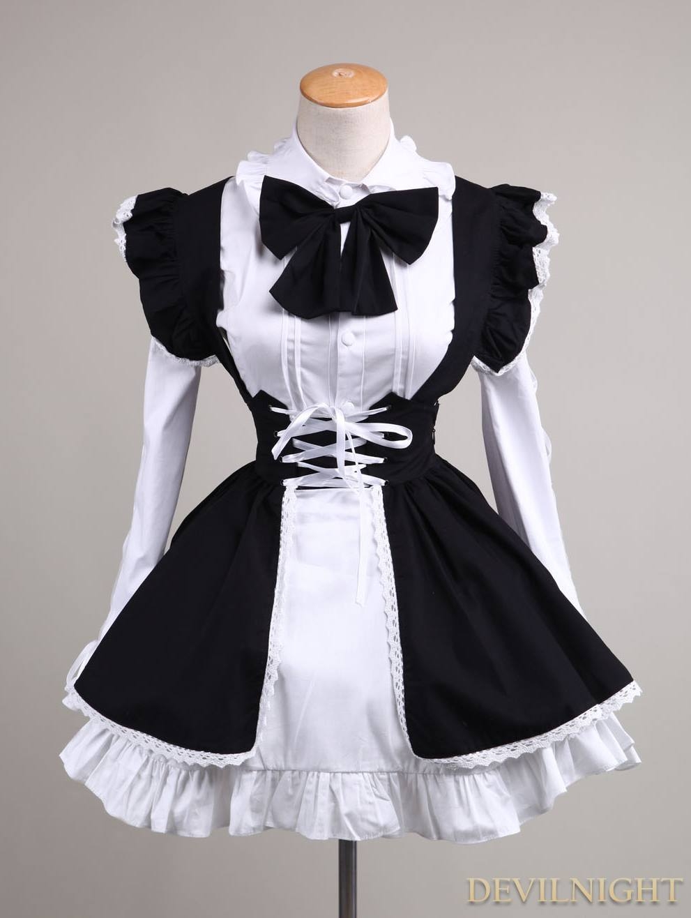 Black and White Long Sleeves Sweet Lolita Maid Dress