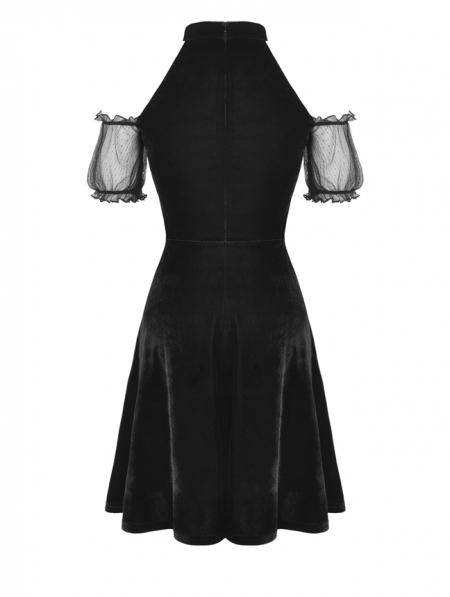 Black Gothic Velvet Off-the-Shoulder Short Dress with Moon Choker ...