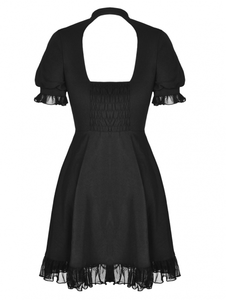 Black Gothic Girl Short Sleeve Heart Midi Dress - Devilnight.co.uk
