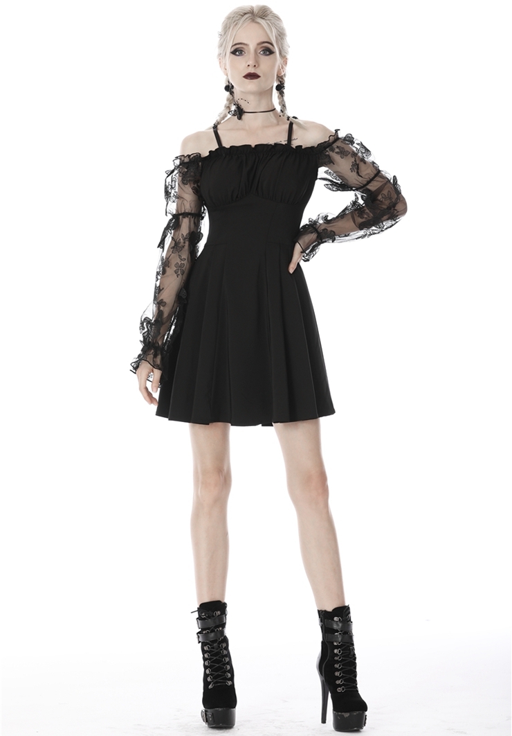 Black Gothic Off-the-Shoulder Butterfly Short Dress