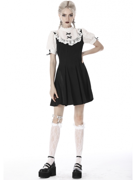 Black and White Gothic Girl Doll Midi Dress - Devilnight.co.uk