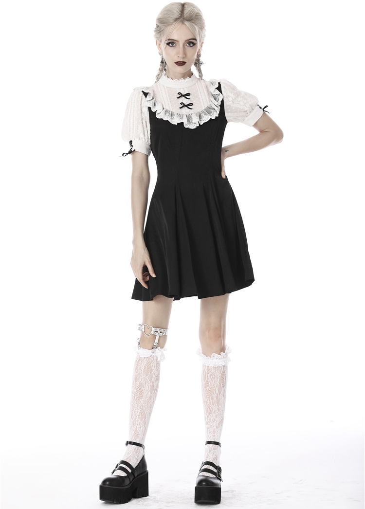 Black and White Gothic Girl Doll Midi Dress