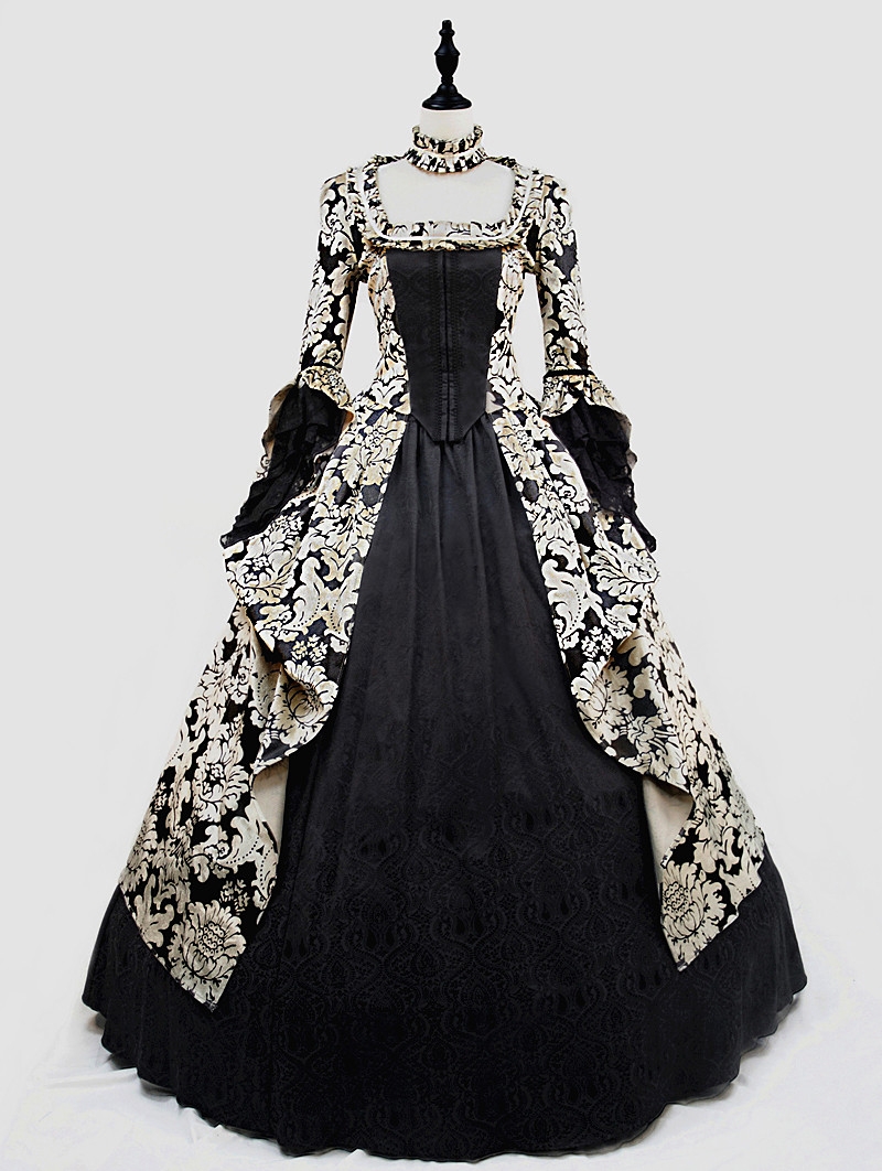 Black and Gold Marie Antoinett Gothic Victorian Ball Gown Dress