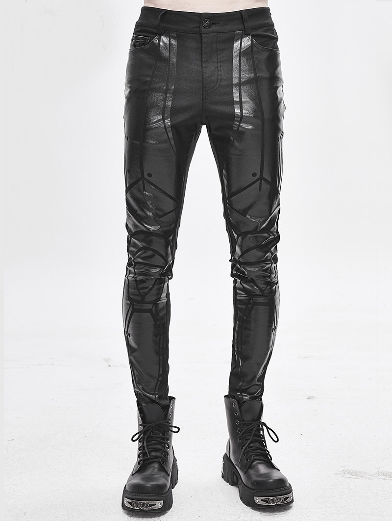 Black Gothic Punk Patterned Trousers for Men