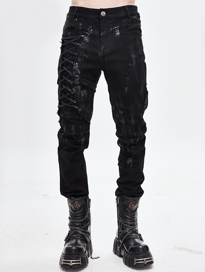 Black Gothic Punk Slim Long Pants for Men