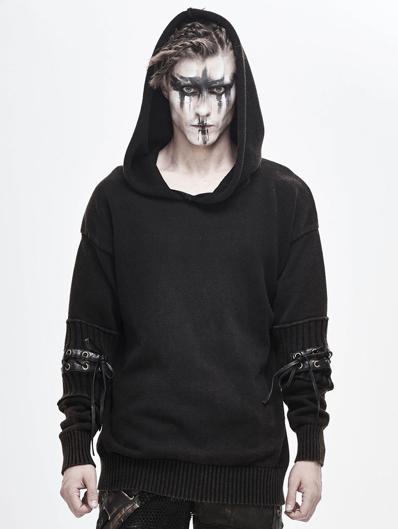 Do Old Gothic Steampunk Long Sleeve Hooded Loose Sweater for Men