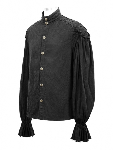 Black Gothic Vintage Jacquard Long Lantern Sleeve Shirt for Men ...
