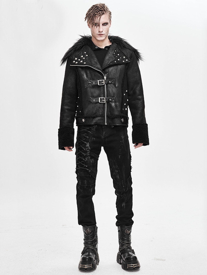 Black Gothic Punk Rock Short Winter Jacket for Men