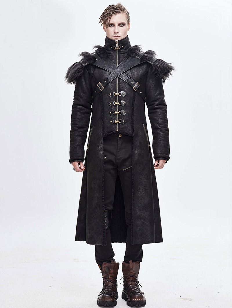 Black Gothic Punk Winter Warm Long Coat for Men