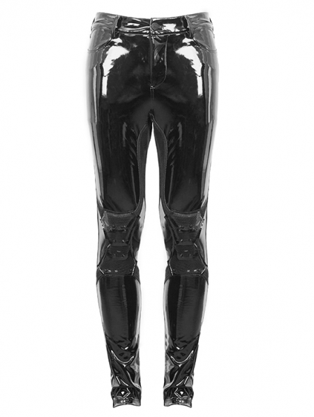 Black Gothic Punk Latex Long Pants for Men - Devilnight.co.uk