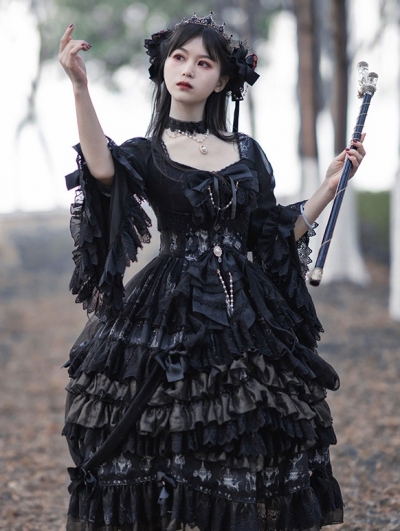 The light of day and night Gorgeous Hime Sleeve Black Gothic Lolita OP ...