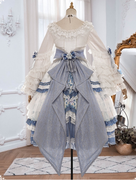 Vivian White And Blue Long Sleeve Classic Lolita Tea Party OP Dress ...