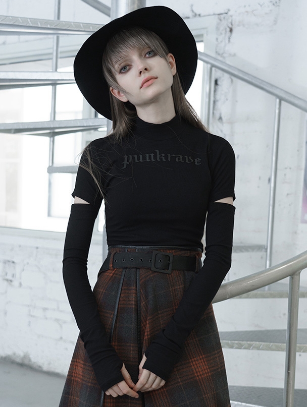 Black Street Fashion Gothic Grunge Long Sleeve Casual T-Shirt for Women