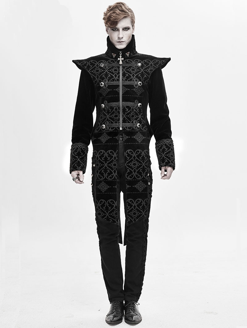 Black Retro Gothic Velvet Party Tail Coat for Men