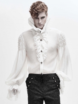 White Retro Gothic Palace Long Sleeve Shirt for Men