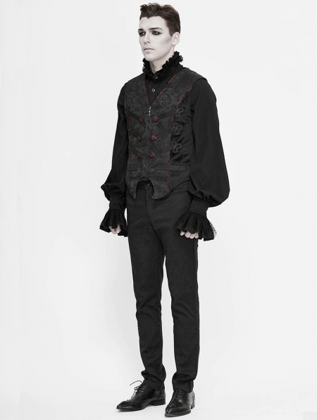 Black Retro Gothic Jacquard Party Waistcoat for Men - Devilnight.co.uk