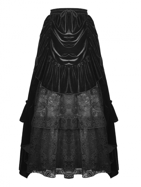 Black Vintage Gothic Velvet Lace Long Party Skirt - Devilnight.co.uk