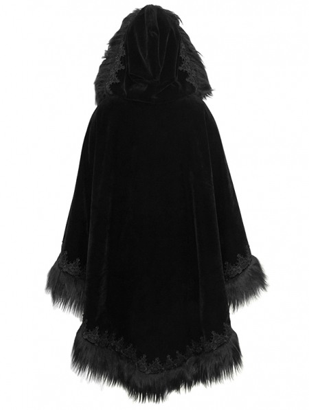 Black Gothic Gorgeous Velvet Winter Warm Hooded Fur Cloak for Women ...