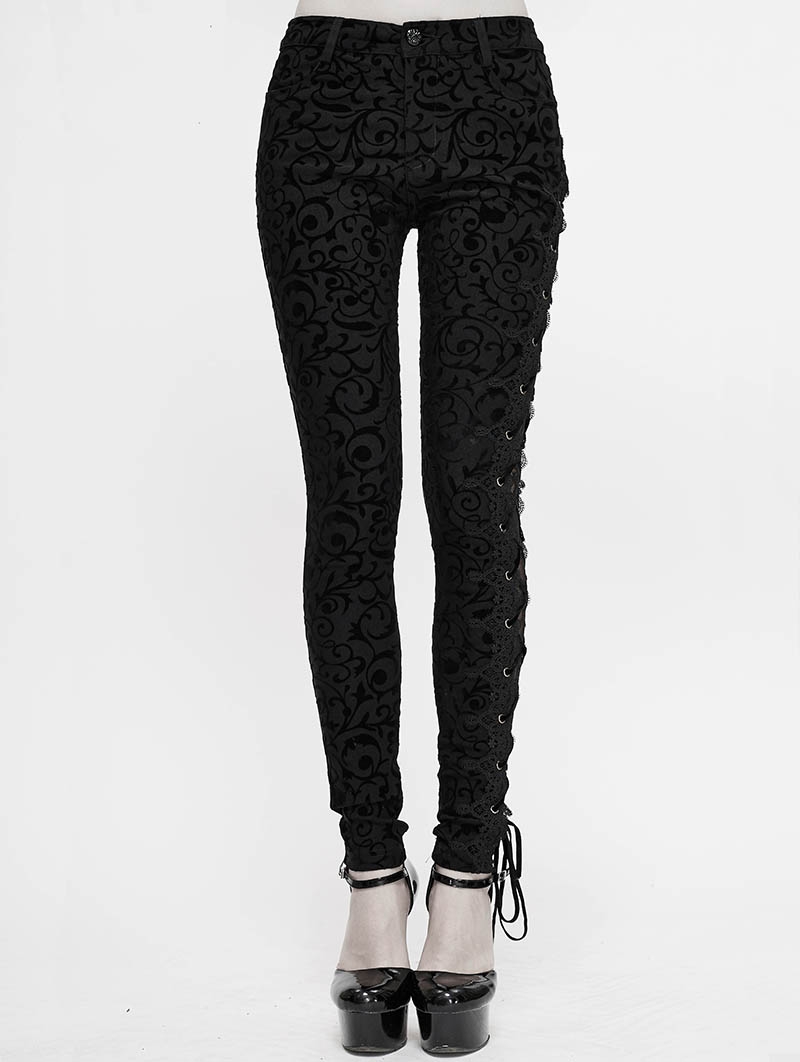 Black Vintage Gothic Slim Long Trousers for Women