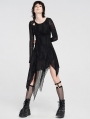 Black Gothic Grunge Long Sleeve Irregular Dark Striped Hole Dress