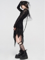 Black Gothic Grunge Long Sleeve Irregular Dark Striped Hole Dress