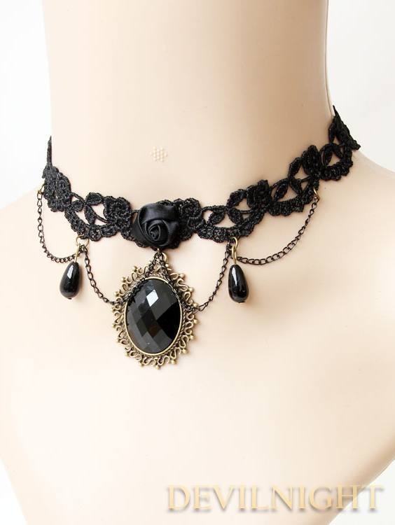 Black Lace Pendant Chain Gothic Necklace