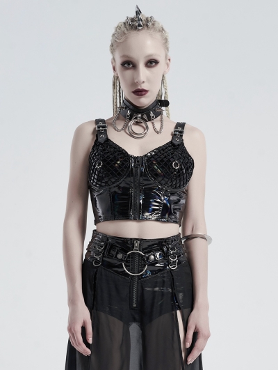 Black Gothic Punk Metal Buckle Strap Crop Corset Top for Women