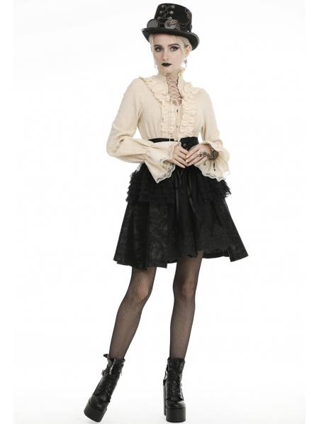 Ivory Vintage Steampunk Long Sleeve Blouse for Women - Devilnight.co.uk