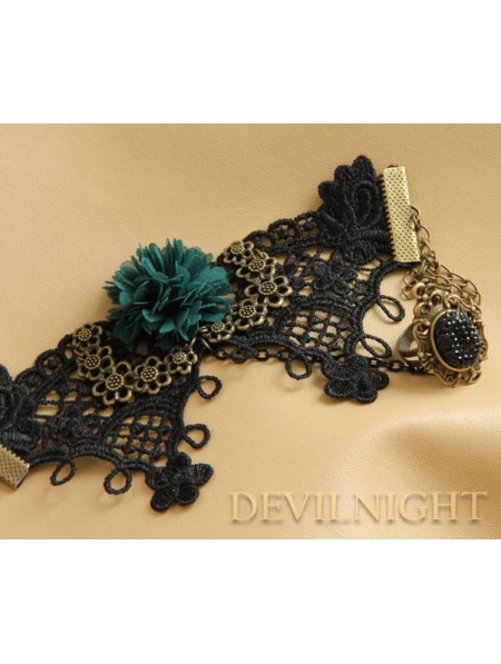 Black Lace Green Flower Pendant Gothic Bracelet Ring Jewelry ...