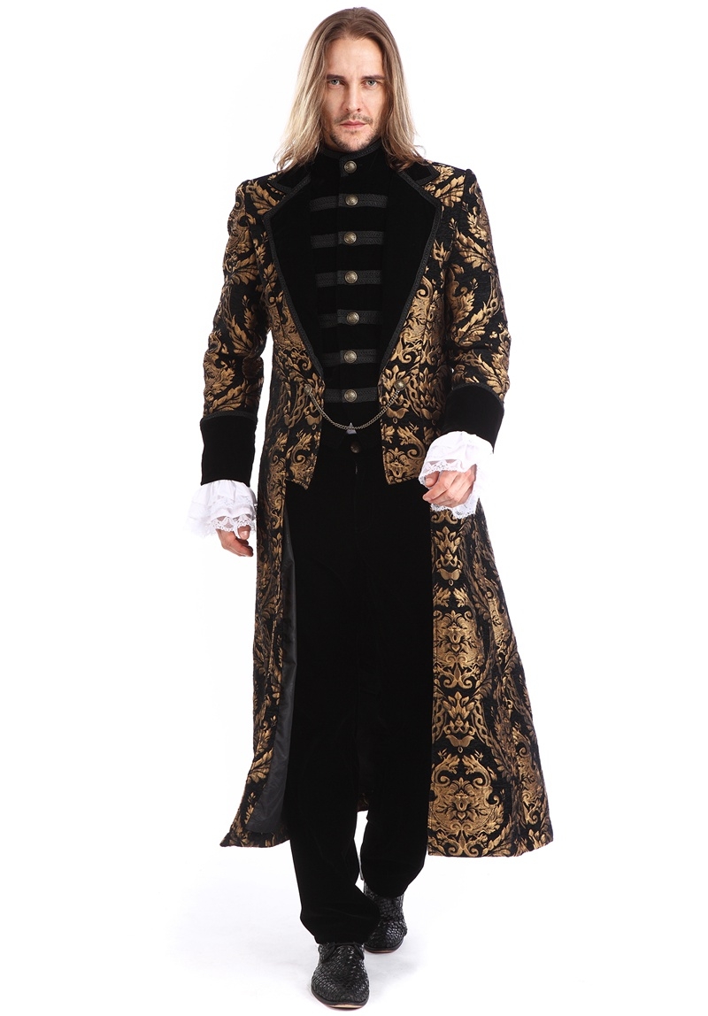 Gold Printing Pattern Gothic Swallow Tail Long Coat for Men