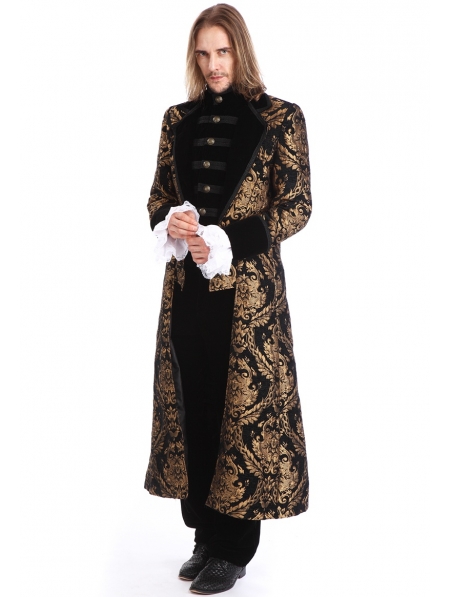 Gold Printing Pattern Gothic Swallow Tail Long Coat for Men ...