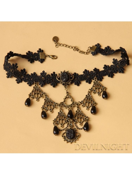 Dark Queen of Black Lace Vintage Gothic Necklace - Devilnight.co.uk