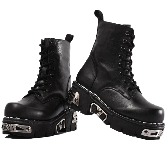 Black Gothic Punk Platform Mid-Calf Boots for Men