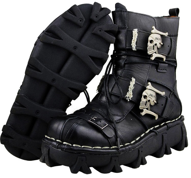 Brown / Black Gothic Steampunk Skull Mid-Calf Boots for Men