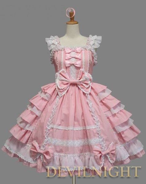 Pink and White Bow Ruffles Sleeveless Sweet Lolita Dress