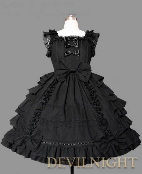 Black Bow Ruffles Sleeveless Sweet Gothic Lolita Dress