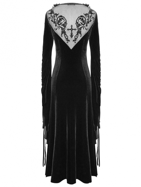 Black Sexy Gothic Velvet Long Party Dress - Devilnight.co.uk