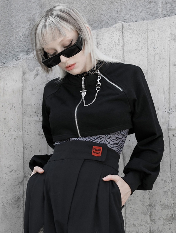 Black Street Fashion Gothic Punk Grunge Loose Mini Coat for Women