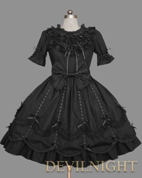 Black Short Sleeves Ribbon Bow Sweet Gothic Lolita Dress