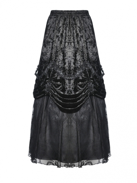 Black Vintage Gothic Gorgeous Velvet Long Skirt - Devilnight.co.uk