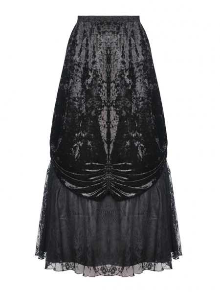 Black Vintage Gothic Gorgeous Velvet Long Skirt - Devilnight.co.uk
