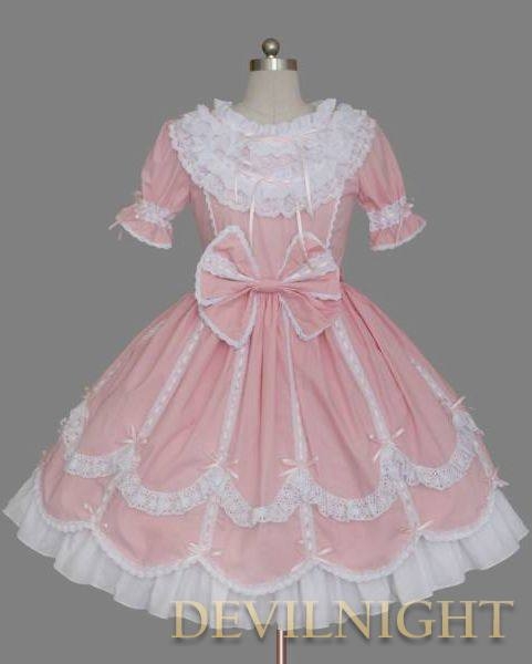 Pink and White Short Sleeves Ribbon Bow Sweet Lolita Dress