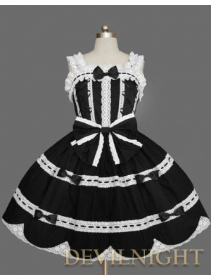 Black Sleeveless White Lace Sweet Gothic Lolita Dress