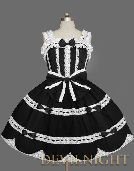 Black Sleeveless White Lace Sweet Gothic Lolita Dress