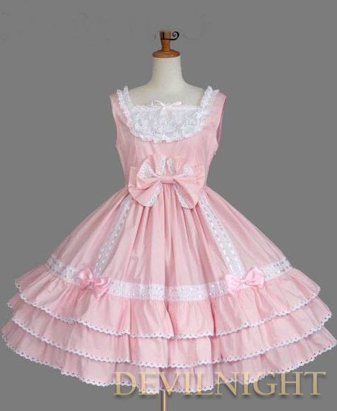 Pink and White Sleeveless Lace Bow Sweet Lolita Dress