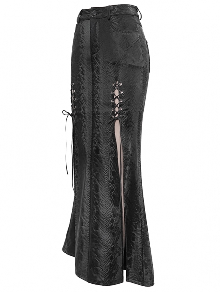 Black Sexy Gothic Punk High Split Long Skirt - Devilnight.co.uk