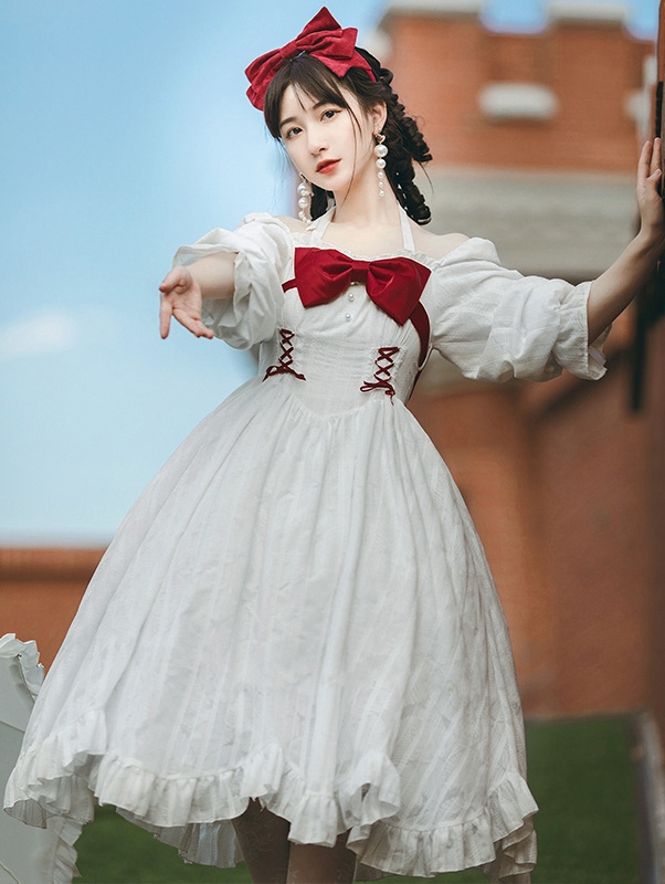 White Romantic Off-the-Shoulder Sweet Lolita OP Dress