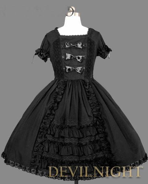 Black Short Sleeves Ruffles Bow Sweet Gothic Lolita Dress